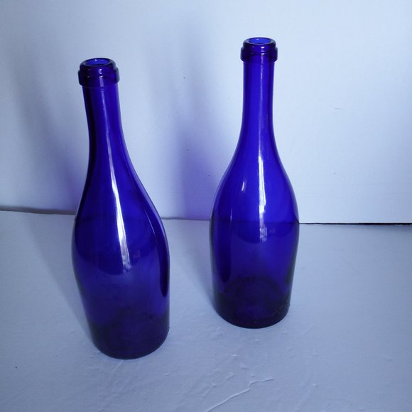A Set of Two Blue Cobalt Wine Bottles 11.5" H - Picture 2 of 4